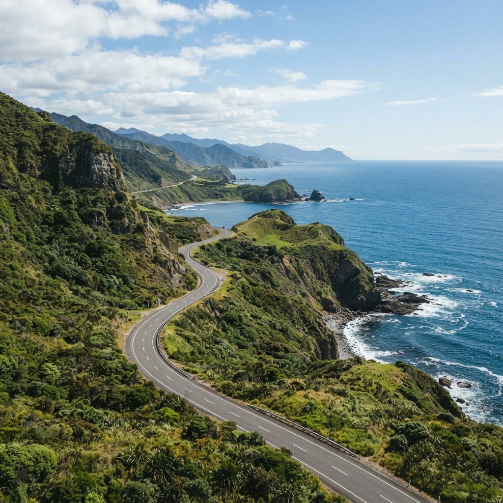 Coastal highway along the New Zealand coastline