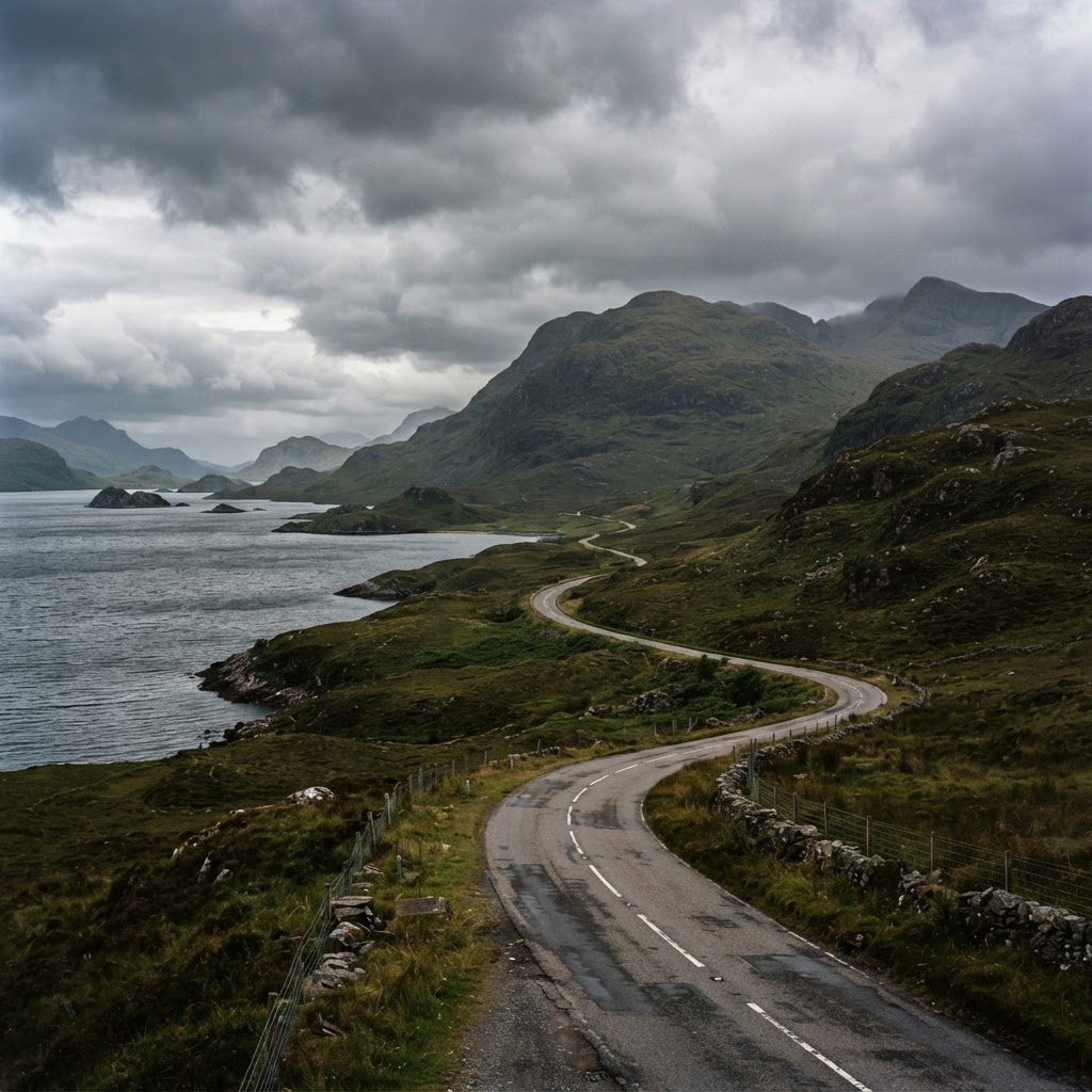 Coastal road through the Scottish Highlands