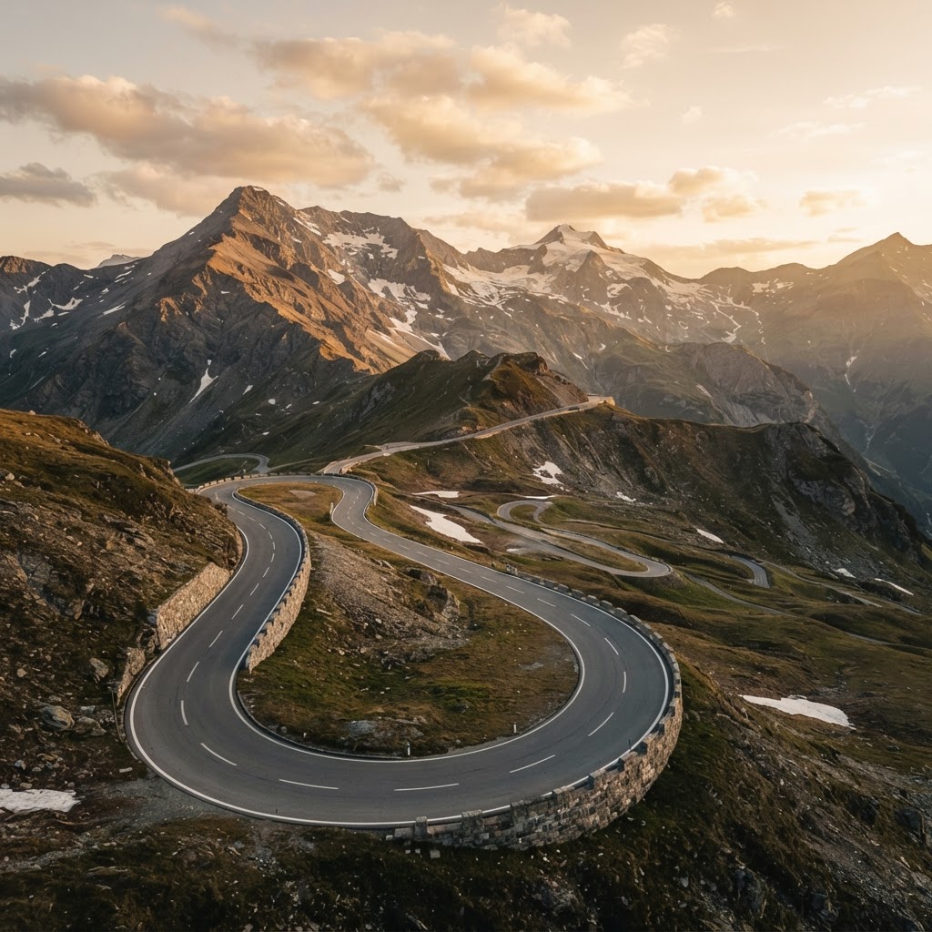 Alpine mountain pass road in the European Alps