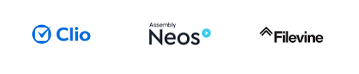 Clio, Assembly Neos, and Filevine logos
