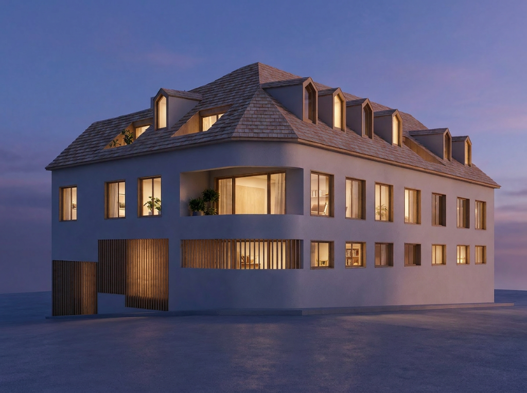 Fachada exterior – Luz crepuscular