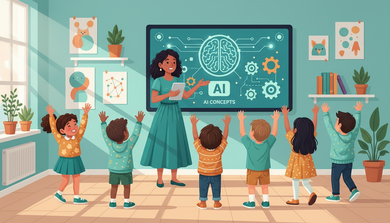 Kids collaborating on creative AI projects