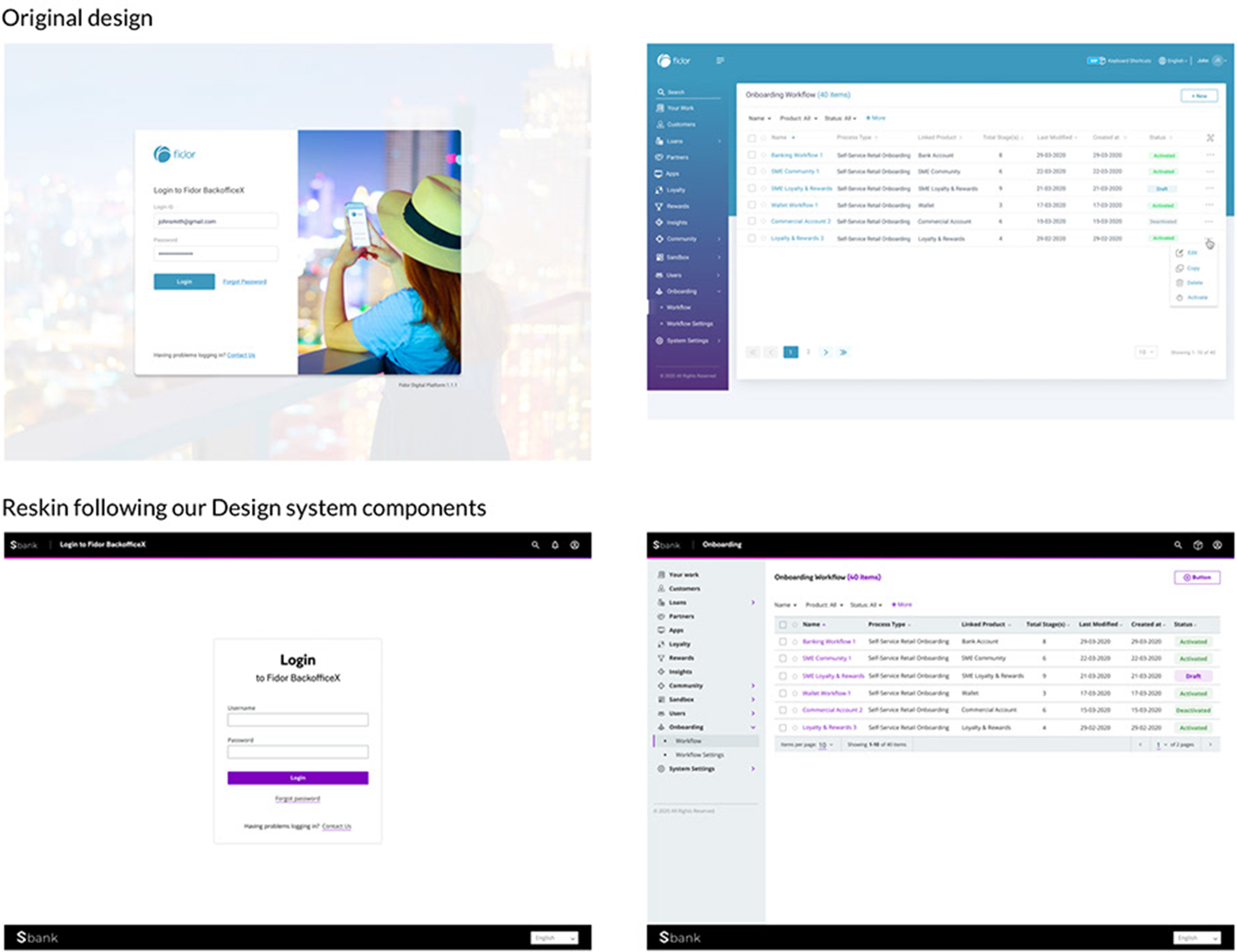 Fidor admin portal before and after