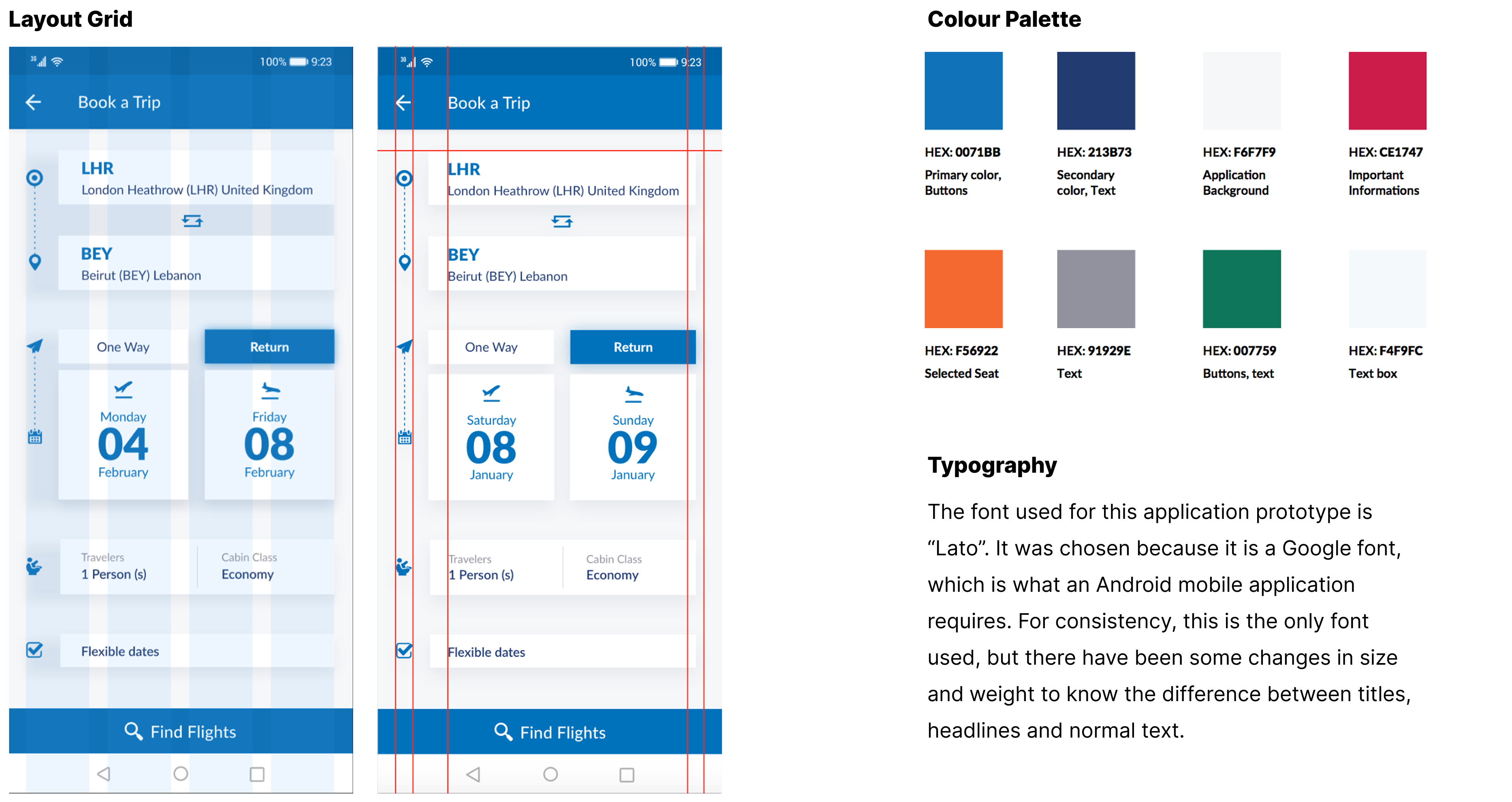 Layout grid and colour palette
