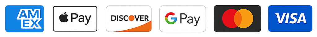 Accepted payment methods: AMEX, Apple Pay, Discover, Google Pay, Mastercard, Visa
