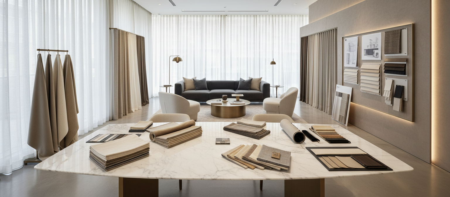 Luxury showroom with fabric samples