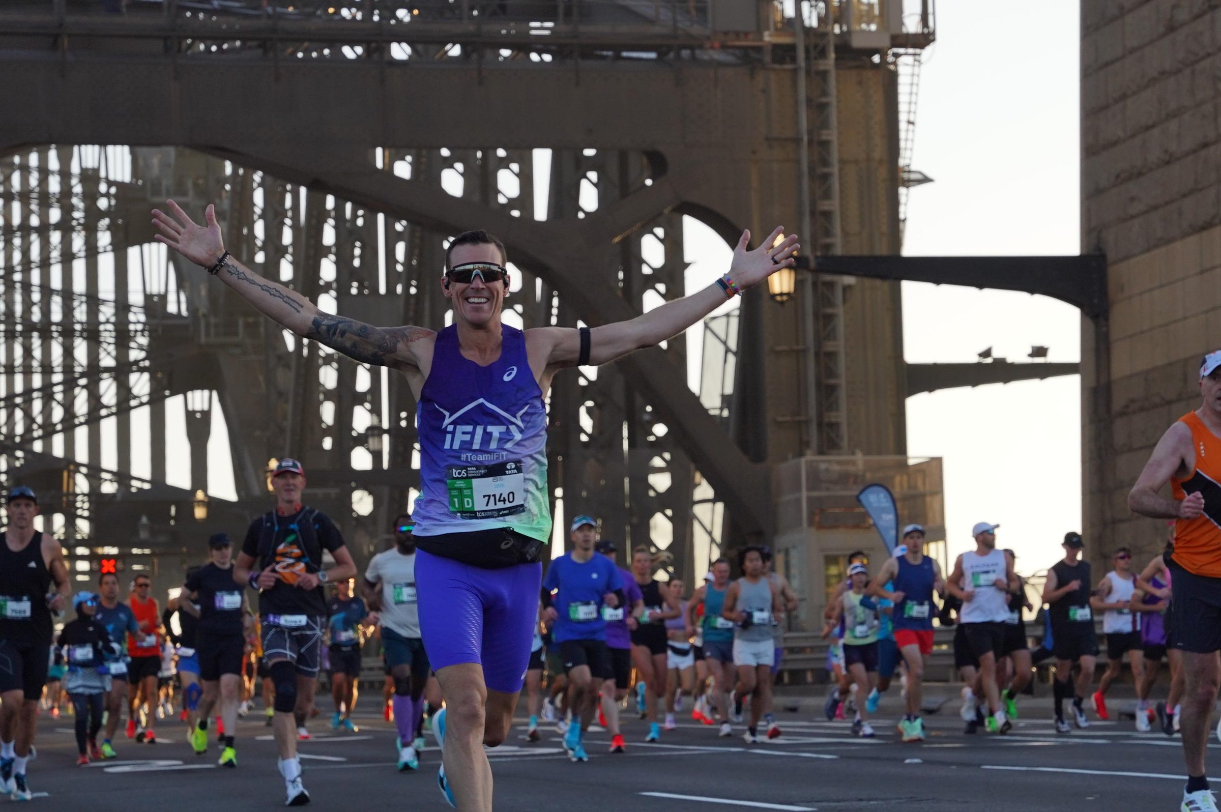 Gene Convery on the Sydney Harbour Bridge during the 2026 Sydney Marathon