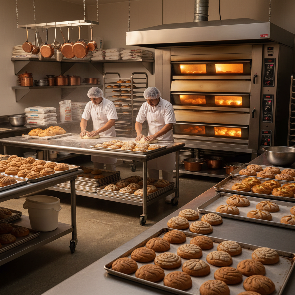 Equipo de panaderos trabajando en área de producción