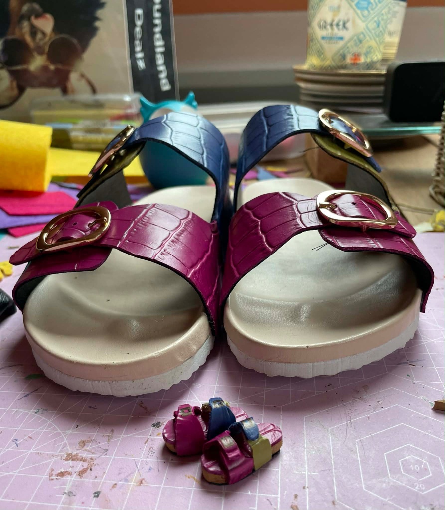 Handmade pink and blue sandals