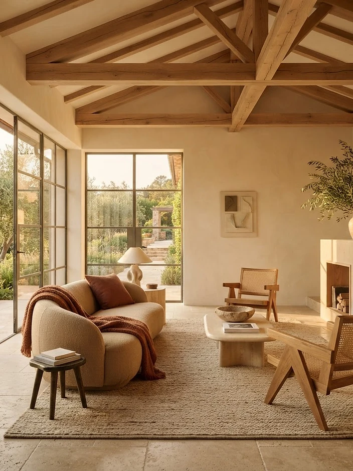 Architectural interior with warm natural light and refined materials