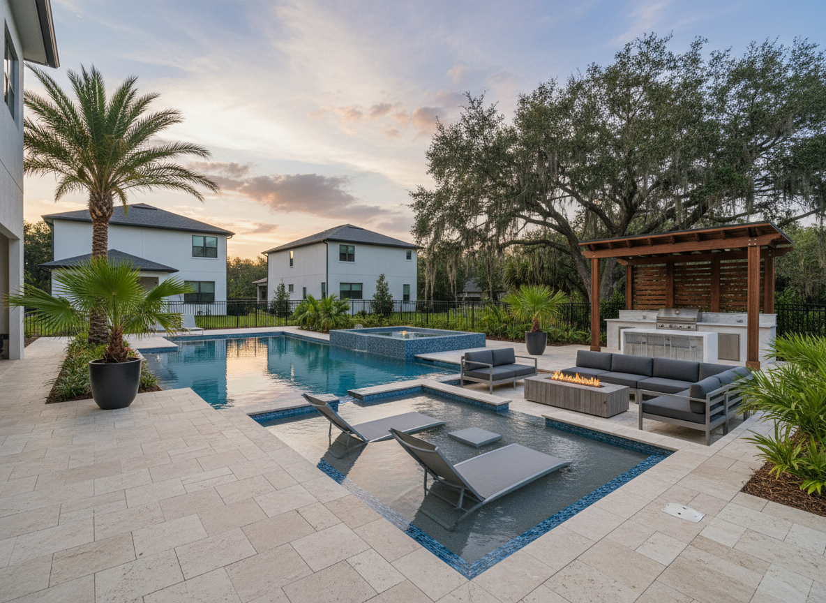 Contemporary pool with tanning ledge, Brandon FL