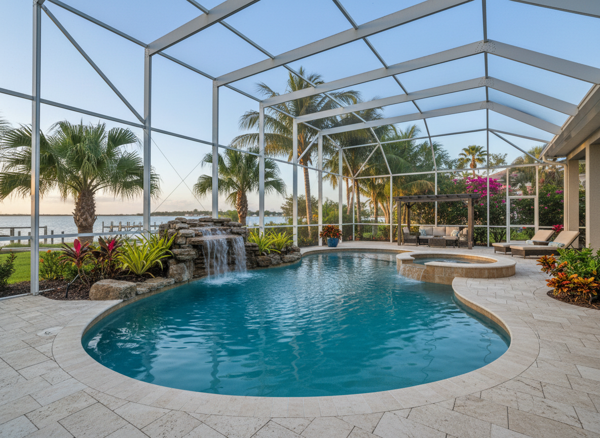 Resort lagoon pool with waterfall spa, Apollo Beach