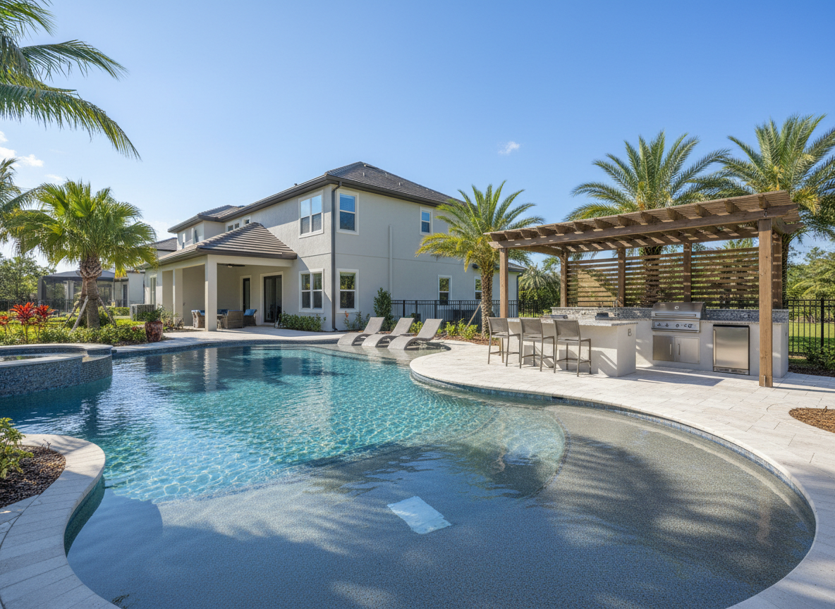 Family freeform pool with tanning ledge, Ruskin FL