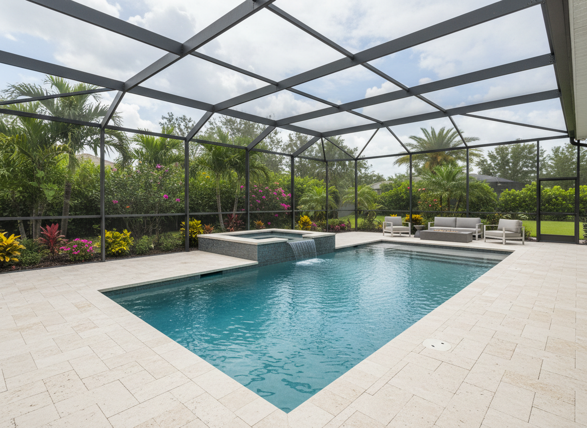 Modern rectangular pool with raised spa, Ruskin