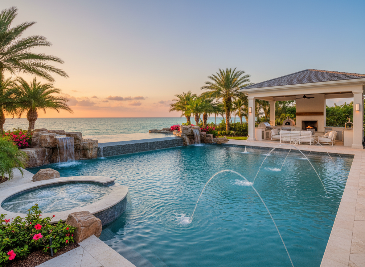 Vanishing edge pool with outdoor living, Palmetto FL
