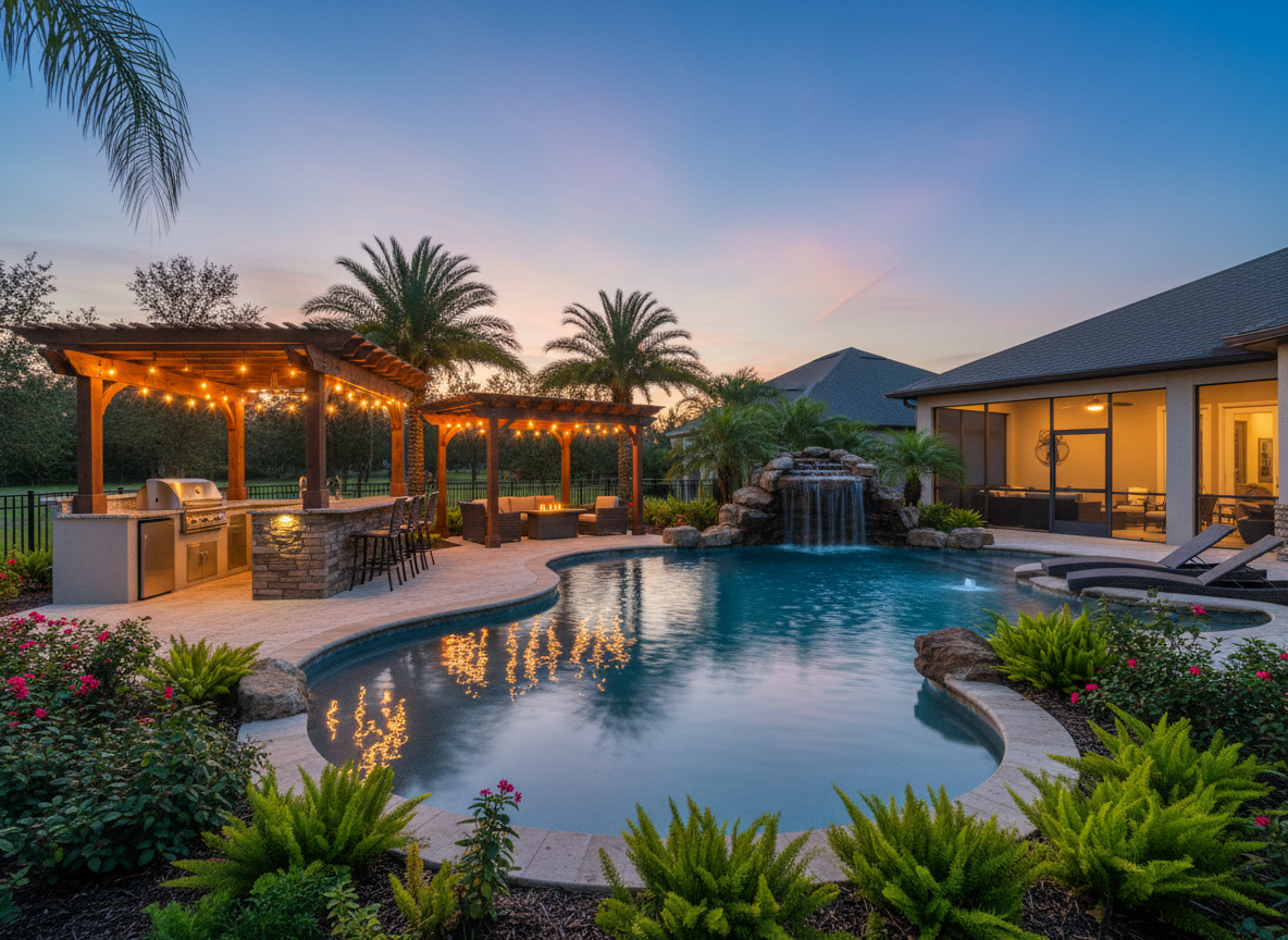 Resort pool with outdoor kitchen, Brandon FL