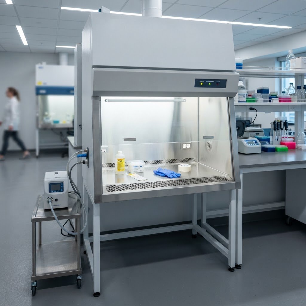 Biological safety cabinet decontamination in a research laboratory
