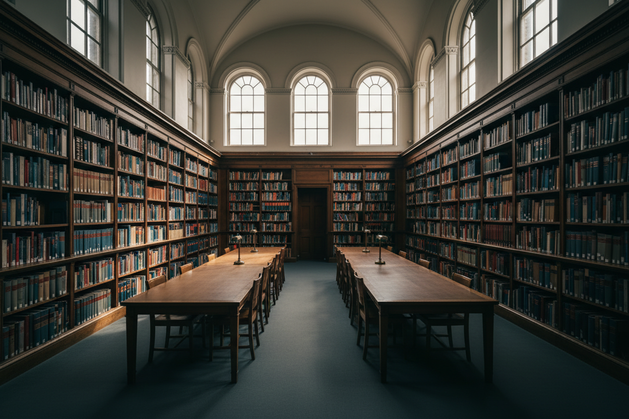 University hospital library shelves in the UK