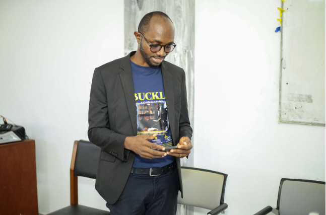 The Ghana Representative of the Foundation speaks on behalf of the Founder, Richmond Mensah. — Buckle Foundation donation ceremony