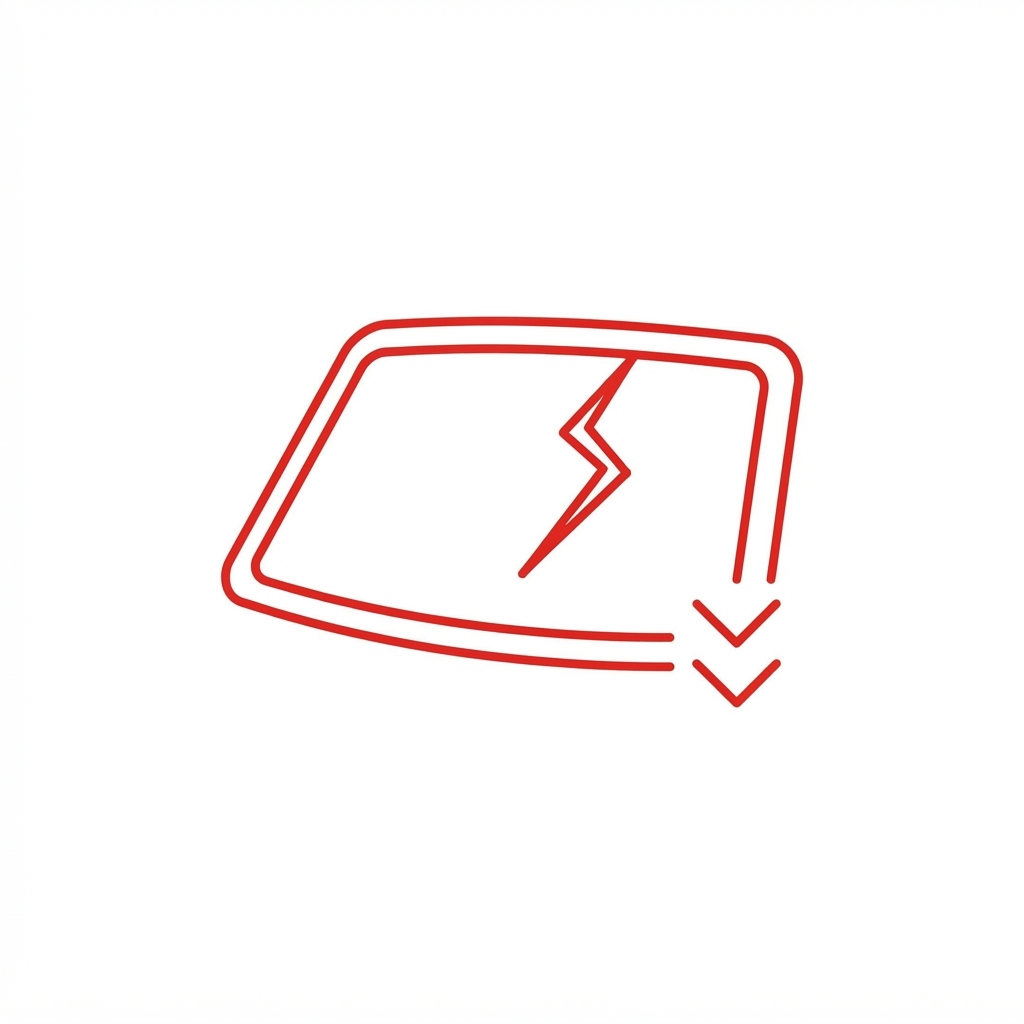Windshield outline with a crack and replacement arrow icon