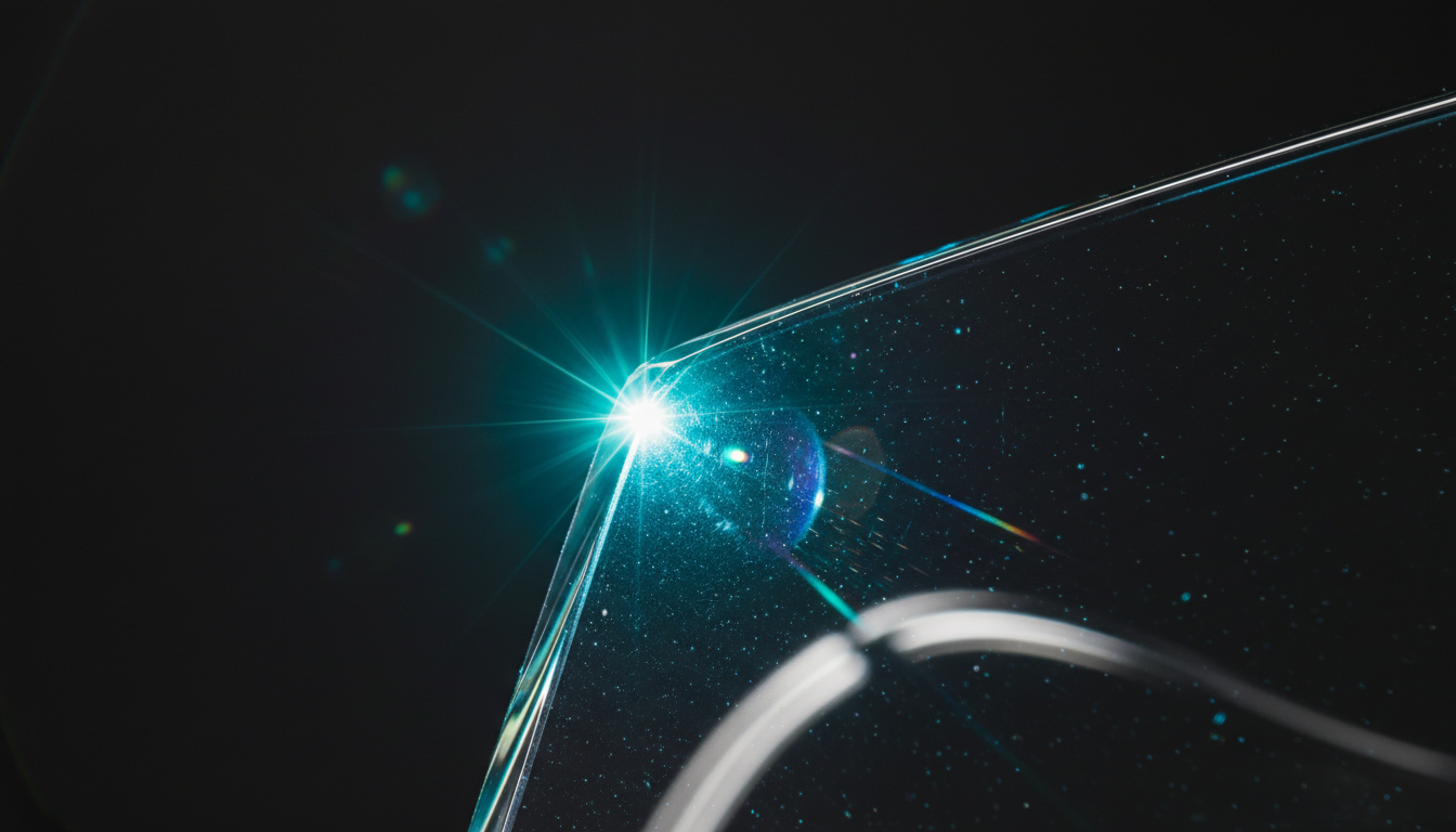 Pristine automotive glass edge catching prismatic light