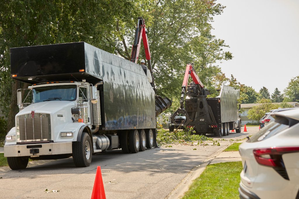 NPS trucks and equipment on a large job site