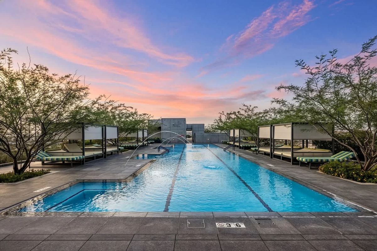 Rooftop pool at dusk