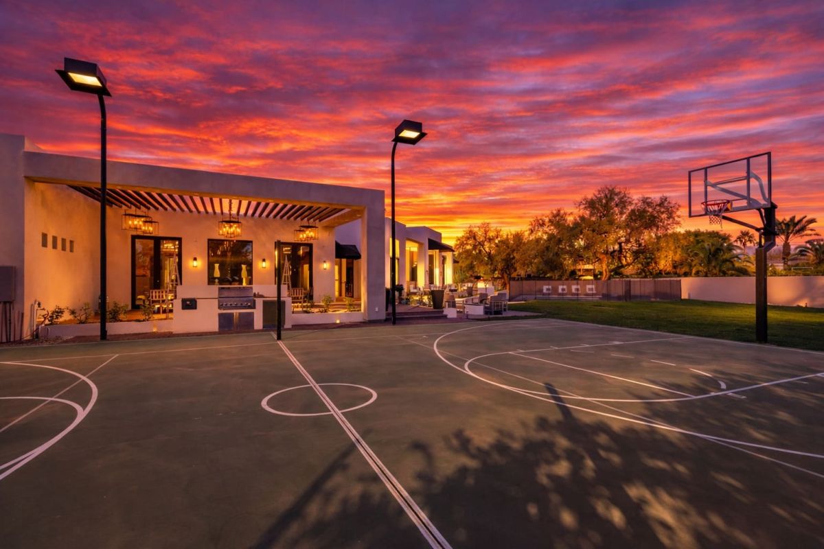 Sport court at sunset