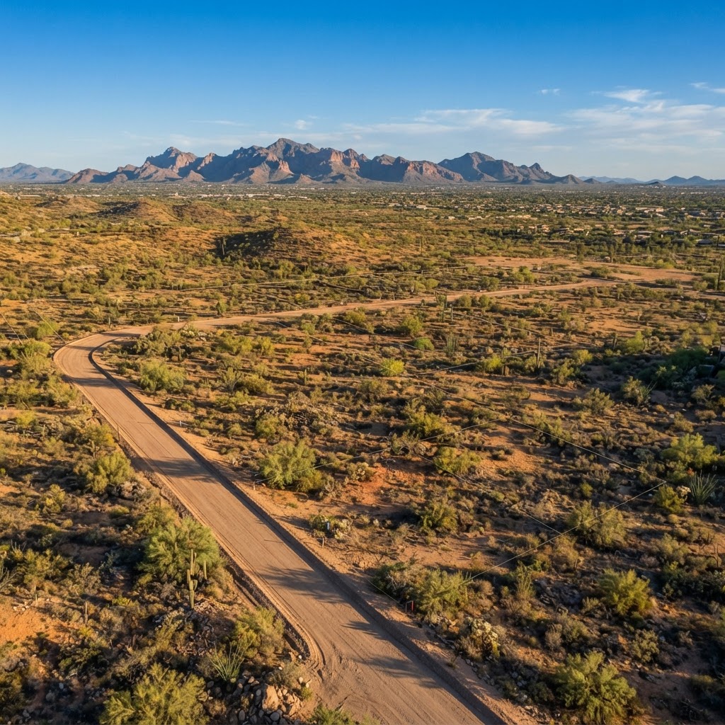 Aerial view of vacant desert land parcels near Scottsdale, Arizona