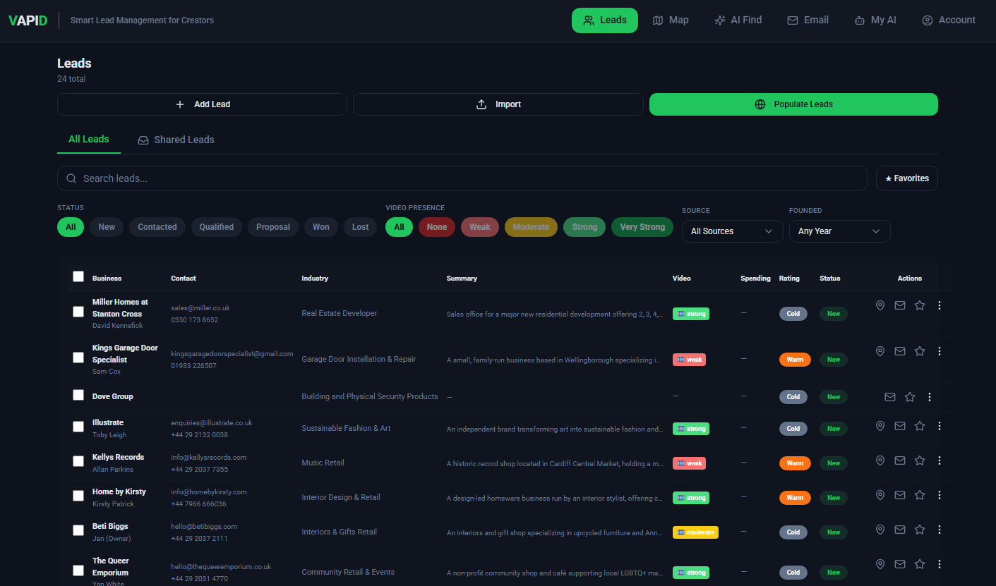 VAPID - Smart Lead Management for Freelancers template preview