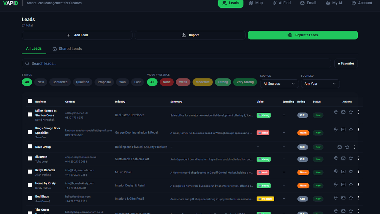 VAPID - Smart Lead Management for Freelancers template preview