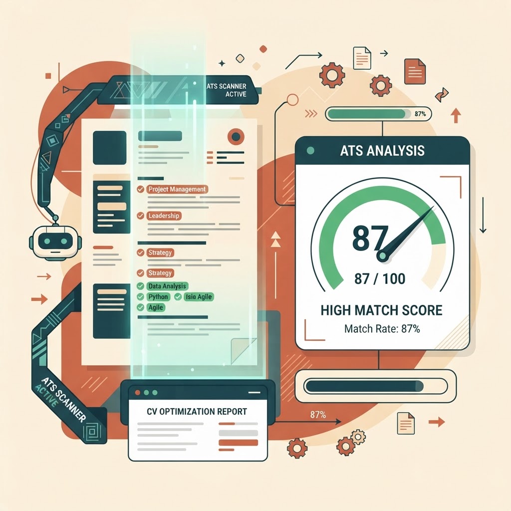ATS scanning a CV \u2014 keyword matching and compatibility scoring with CV Pigeon