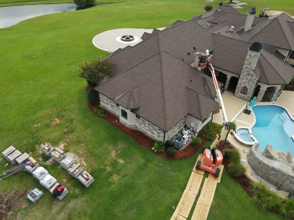 Aerial view of Smith Global property clearing and storm cleanup