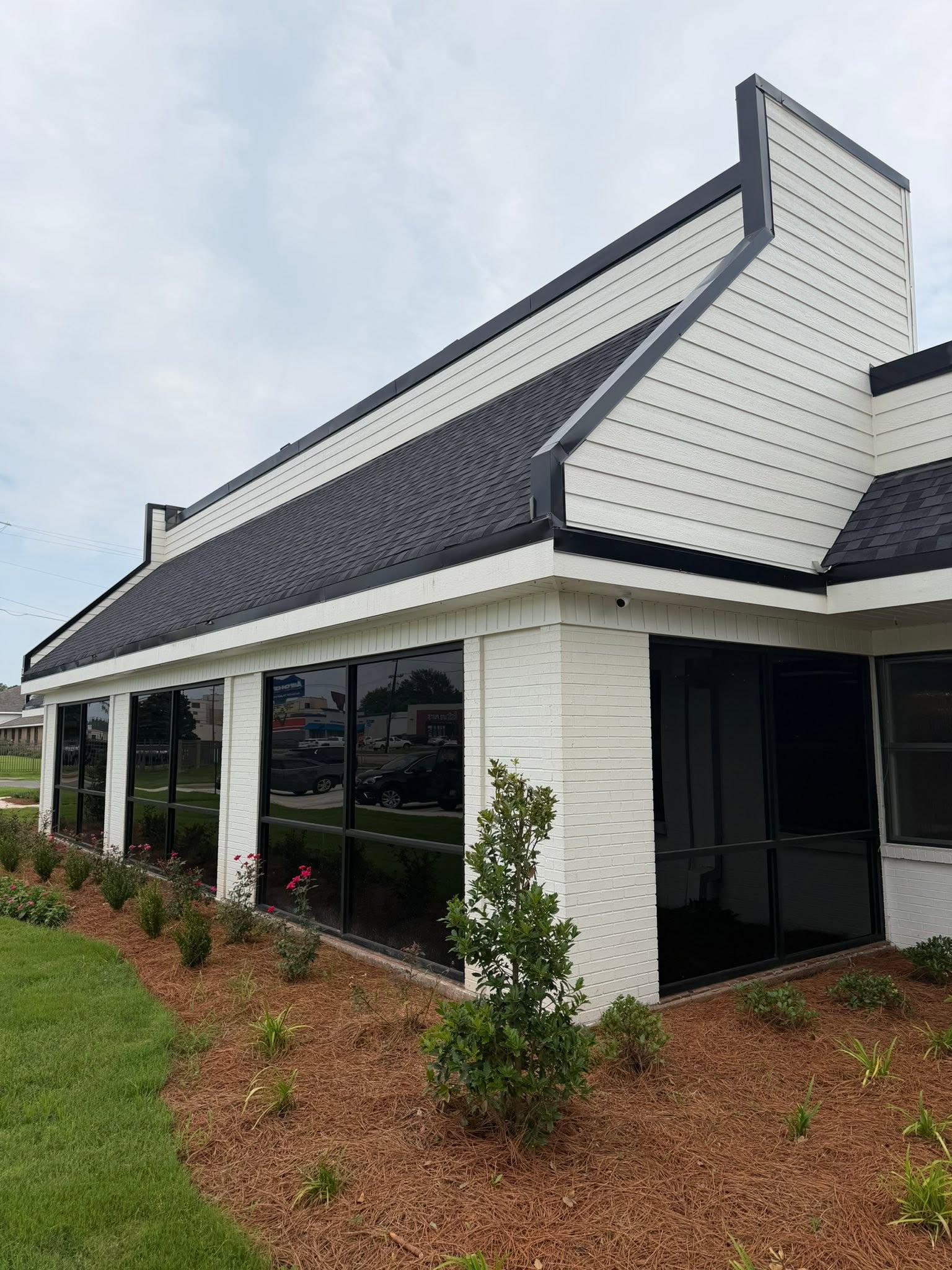 Completed exterior — corner view
