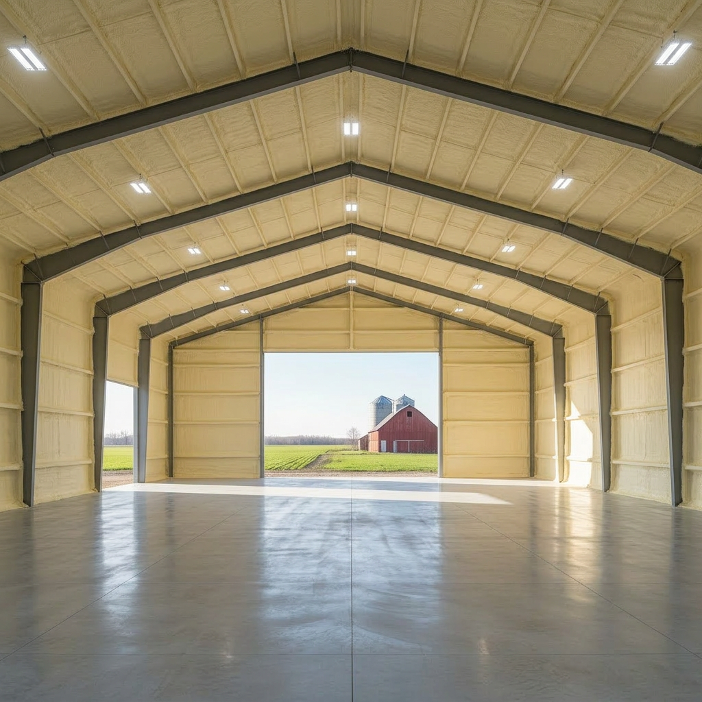 Isolation de hangar agricole par mousse polyuréthane projetée