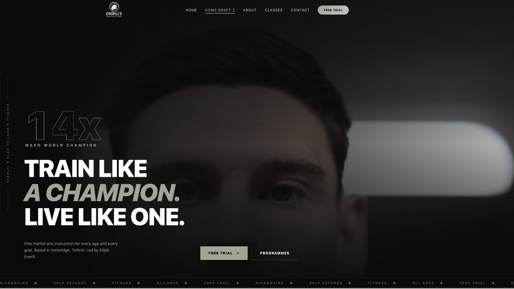 Everill's Martial Arts website - Fitness / Sports - custom web design by T1 Media