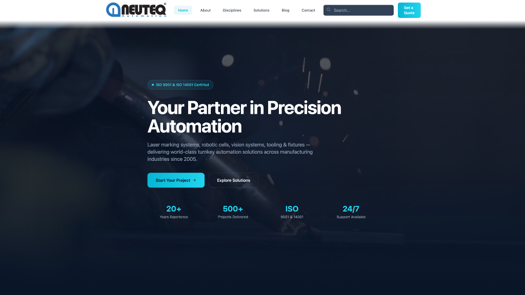 Neuteq Automation website - Engineering / Manufacturing - custom web design by T1 Media
