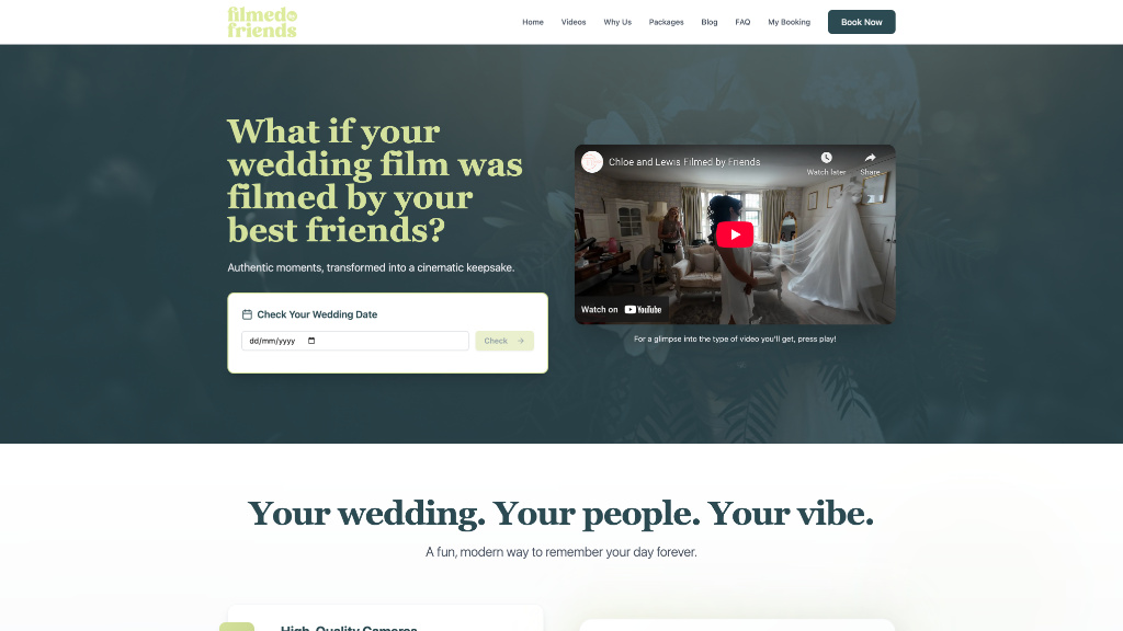 Filmed By Friends website - Wedding Services - custom web design by T1 Media