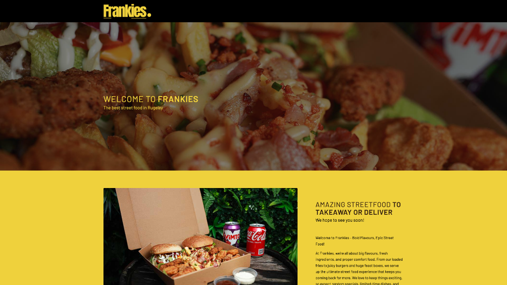 Frankies Street Food website - Restaurant / Food - custom web design by T1 Media