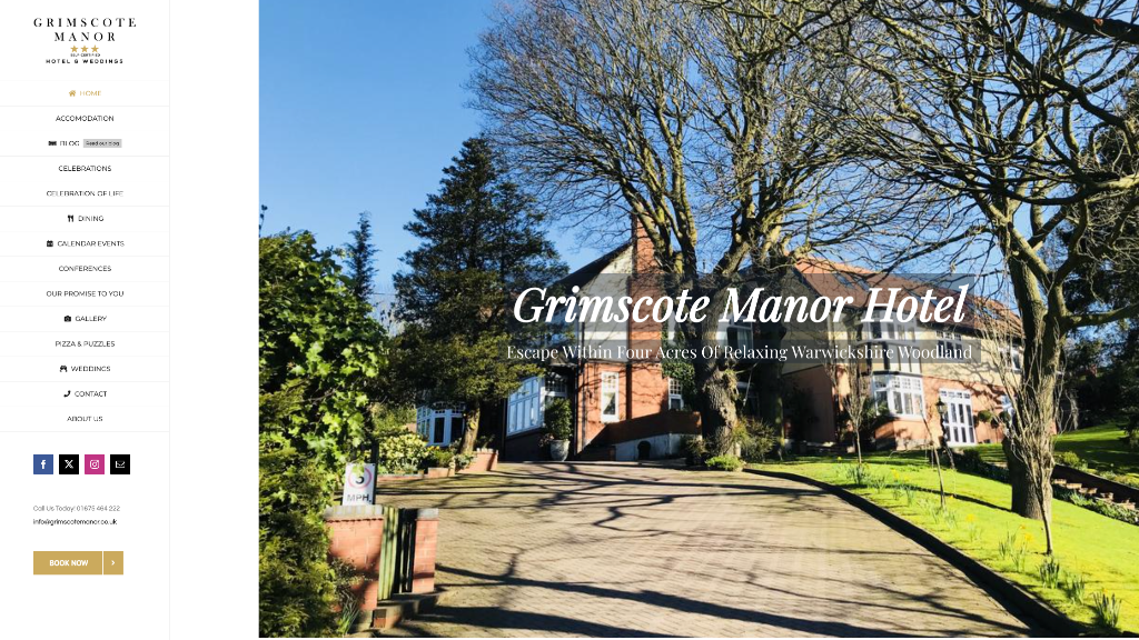 Grimscote Manor Hotel website - Hospitality / Weddings - custom web design by T1 Media