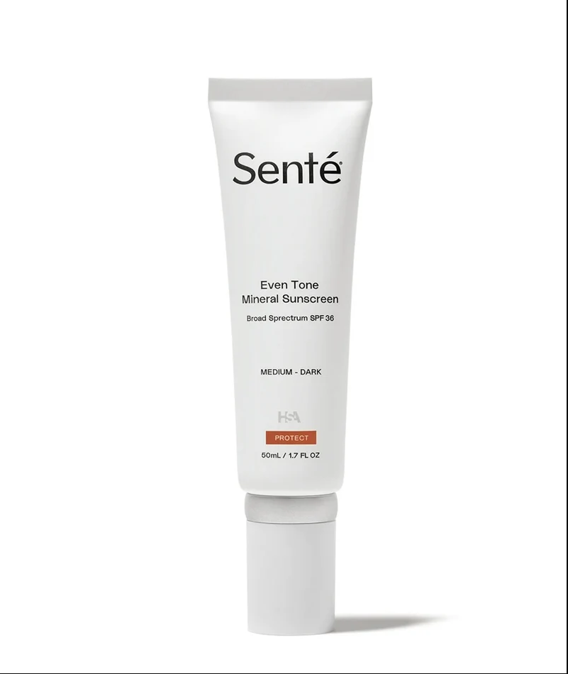 Senté Even Tone Mineral Sunscreen SPF 36 Medium-Dark available at EVERSKIN