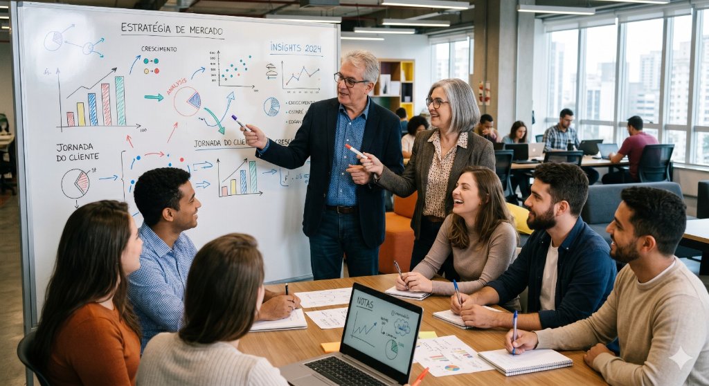 Experienced professionals leading a team meeting