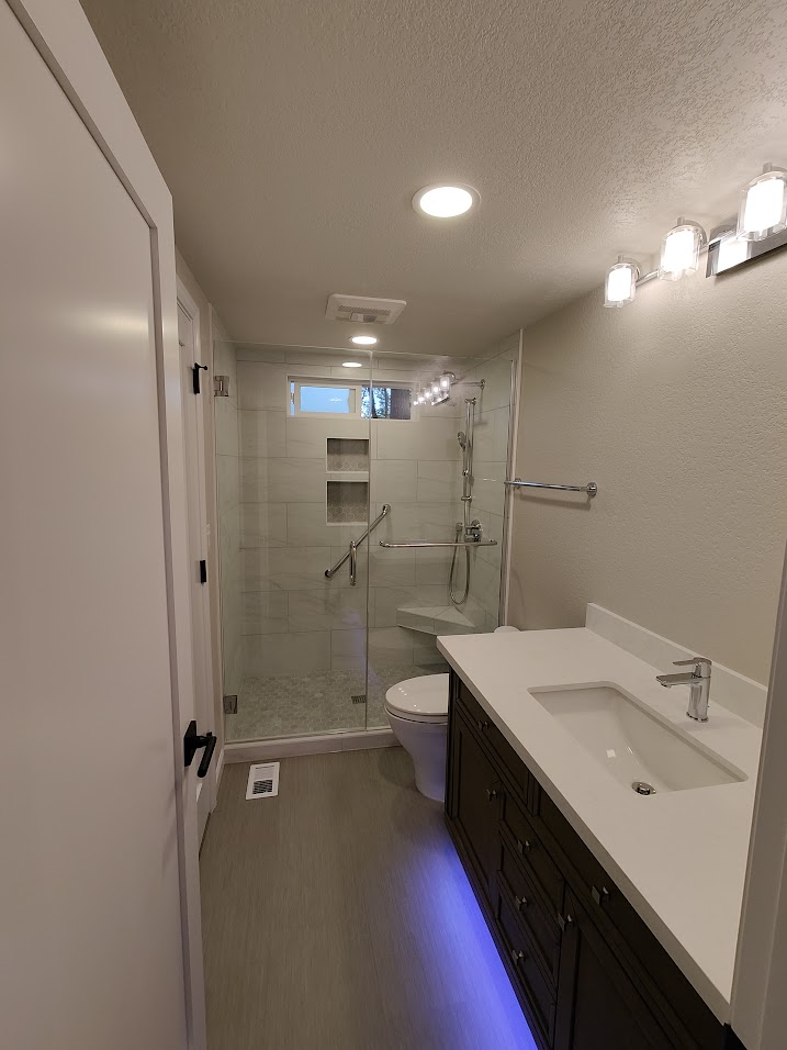 Contemporary Bathroom Remodel with LED Lighting Bellevue WA