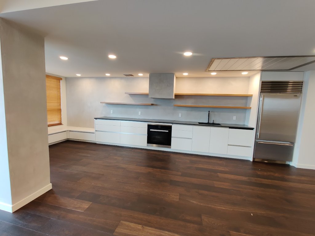Contemporary White Kitchen Renovation with Open Shelving Bellevue
