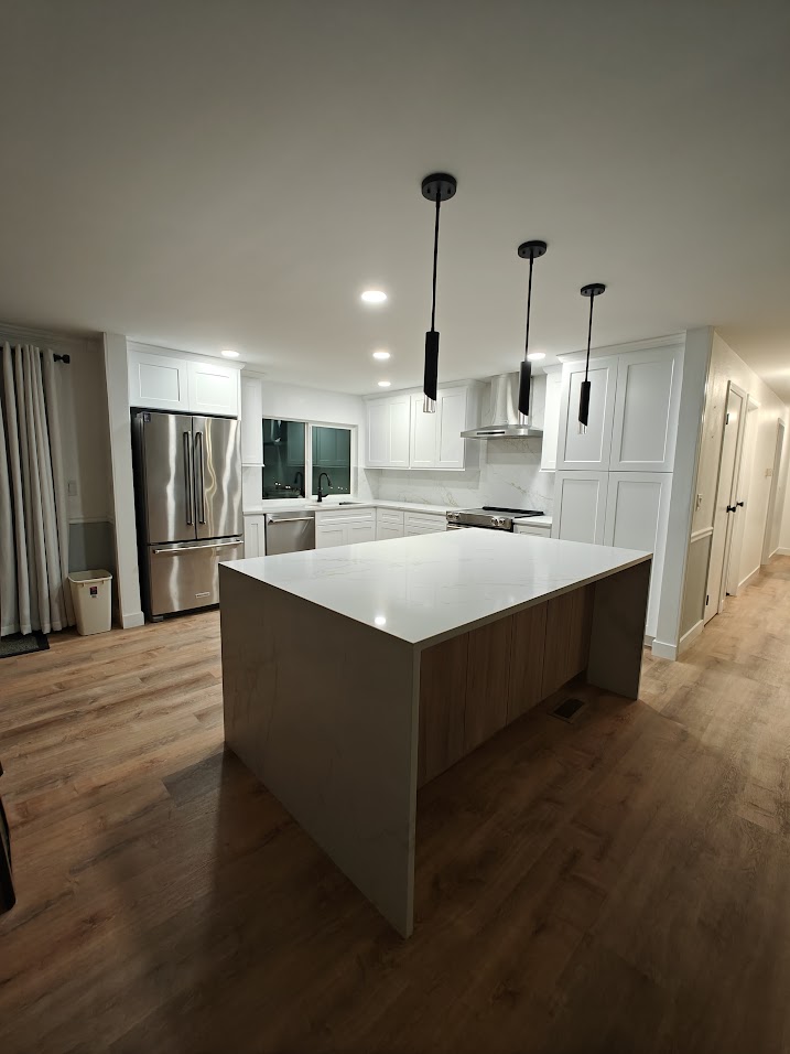Modern White Kitchen with Island Renovation Sammamish WA