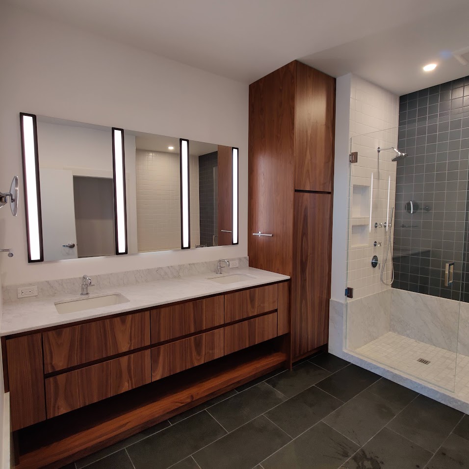 Luxury Master Bathroom with Walnut Vanity Remodel Redmond WA