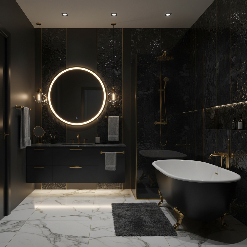 Modern Black Luxury Bathroom Remodel Bellevue WA