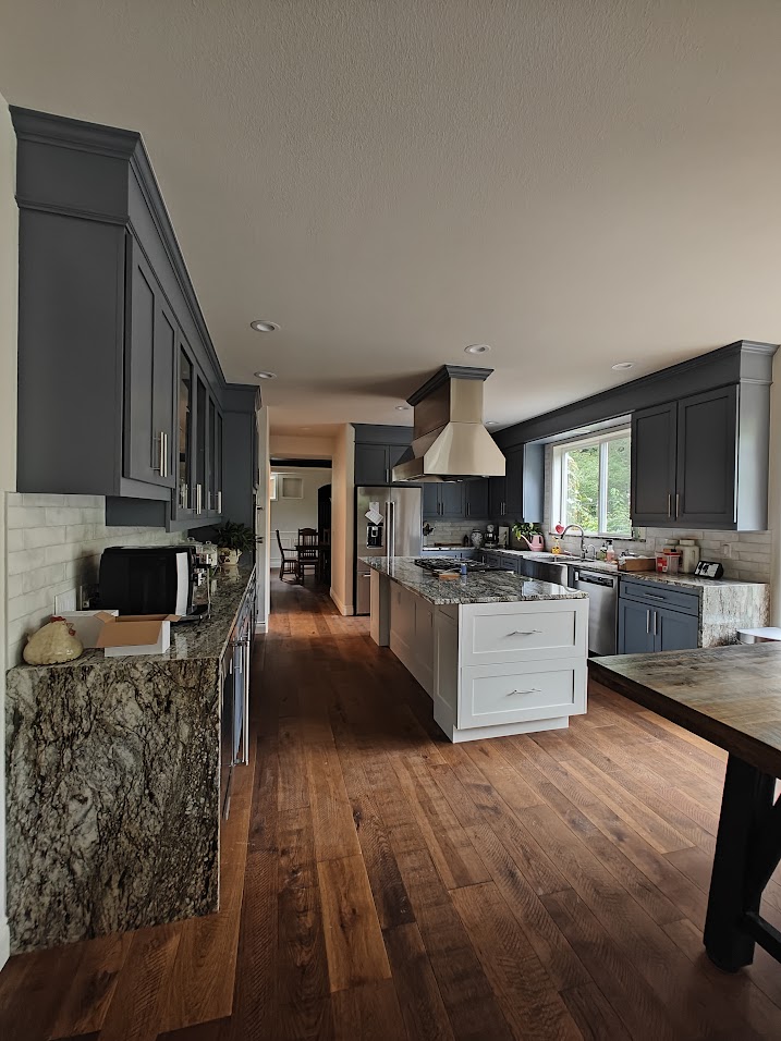 Large Kitchen Remodel with Gray Cabinets and Granite Counters Redmond