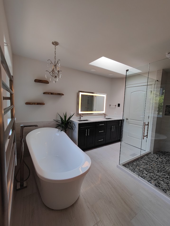 Spa Master Bathroom with Freestanding Tub and Steam Shower Remodel
