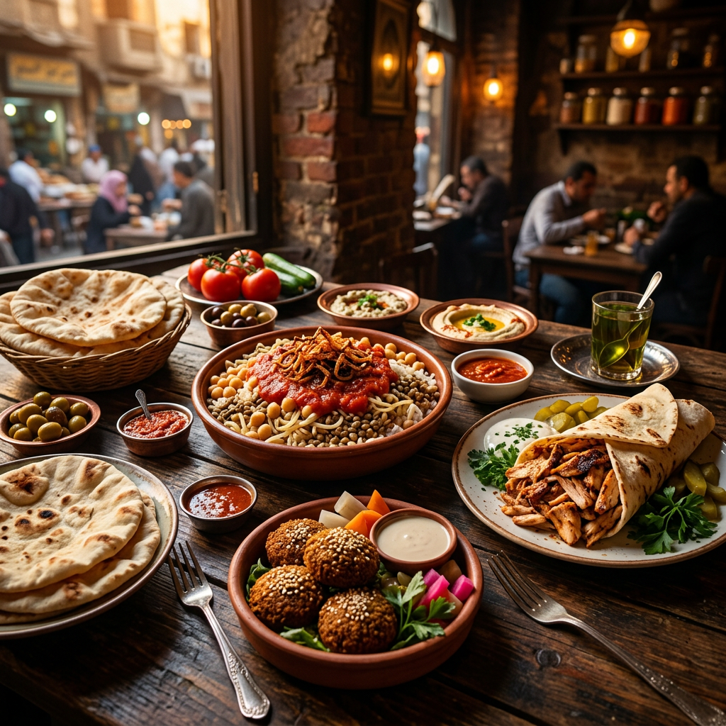 Piatti egiziani autentici - Koshari, Falafel, Shawarma